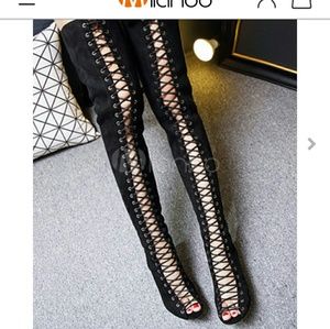 High knee lace up heels